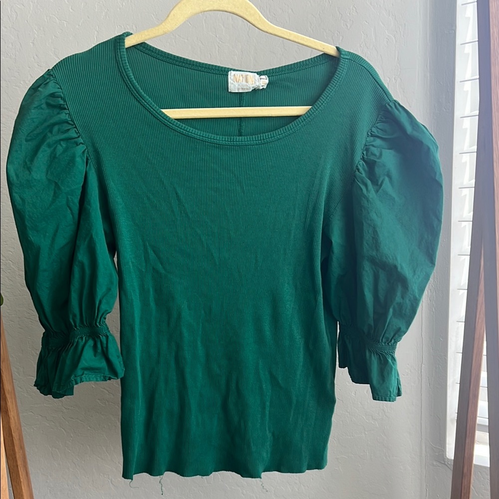 Nation Green Puff Sleeve Top